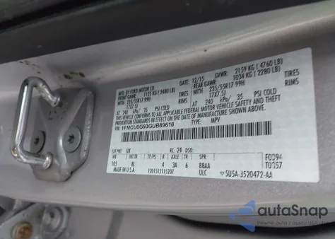 2016 Ford Escape Se из США, поврежденный, VIN 1FMCU0G93GUB89618